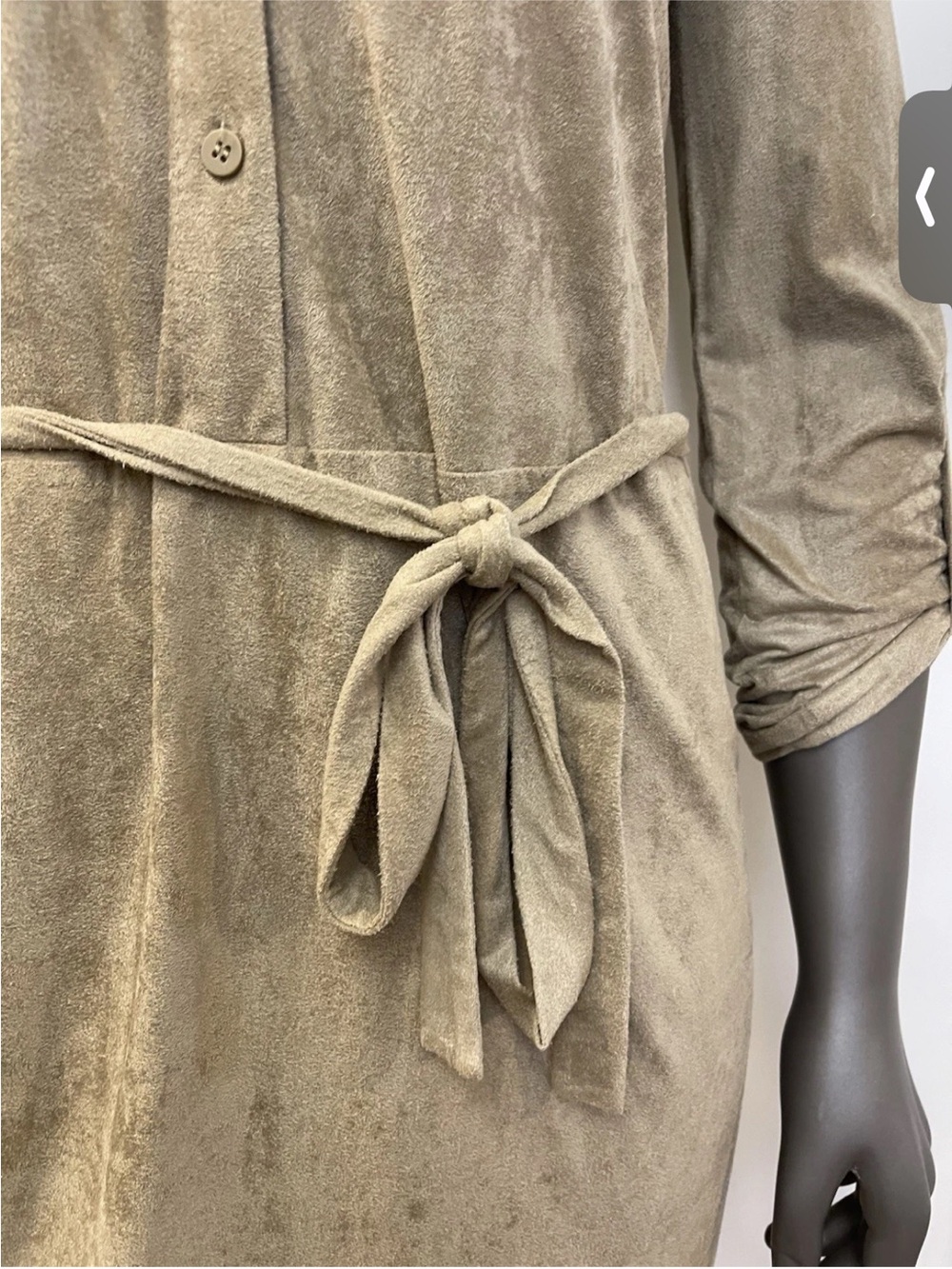 Max Studio Dress Women’s Small Faux Suede Tan Tie Belt Button Up Collared - Picture 6 of 14